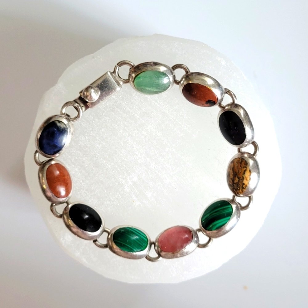 Vintage 925 Sterling Stone Taxco Mexico Bracelet